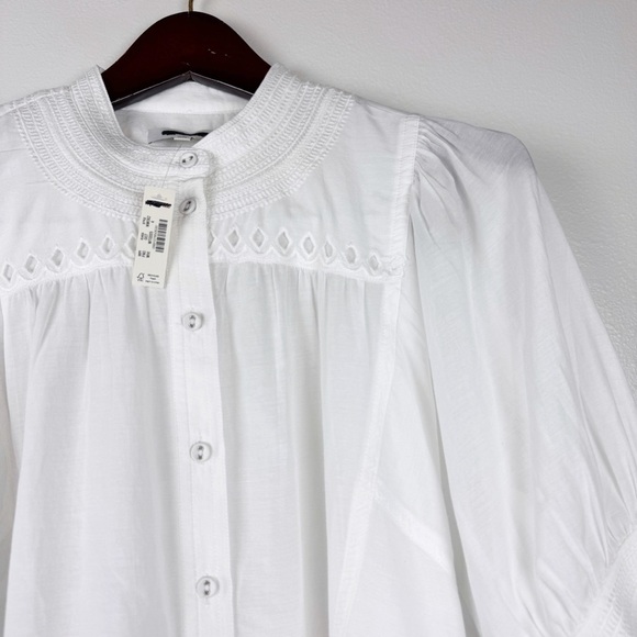 Madewell Puff-Sleeve Band-Collar Lightweight Shirt White Size 4/S NWT - Picture 5 of 9